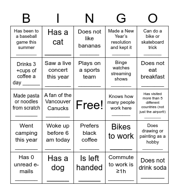 Social Bingo Card