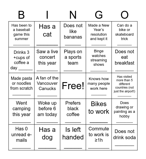 Social Bingo Card