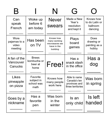 Social Bingo Card