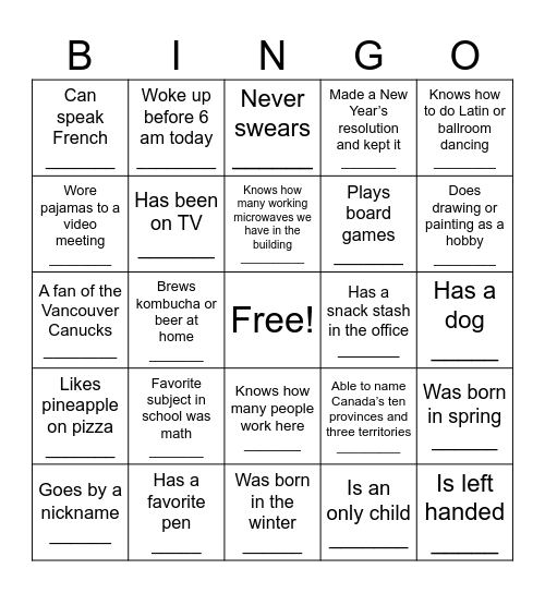 Social Bingo Card