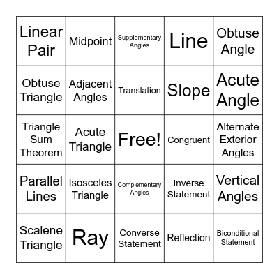 Geometry Vocab Bingo Card