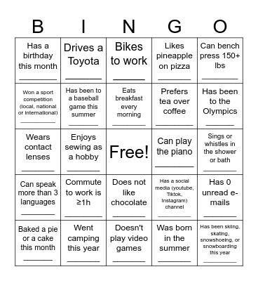 Social Bingo Card