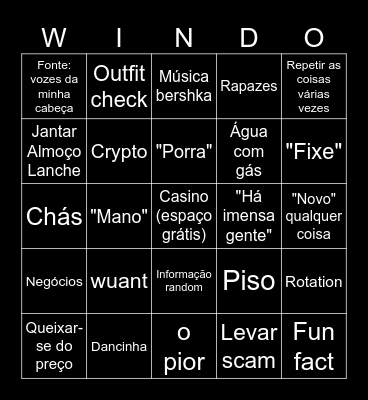 WINDOH BINGOH Bingo Card
