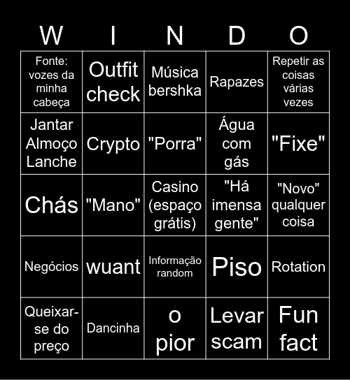 WINDOH BINGOH Bingo Card