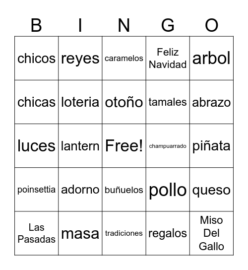 Mexican Christmas Bingo Card