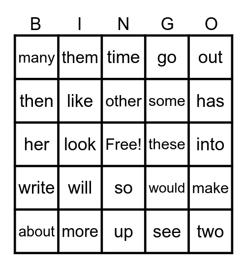 WORDS 51-75 Bingo Card