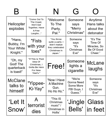 Die Hard Xmas bingo Card