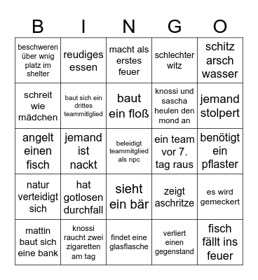 7 vs wild Bingo Card