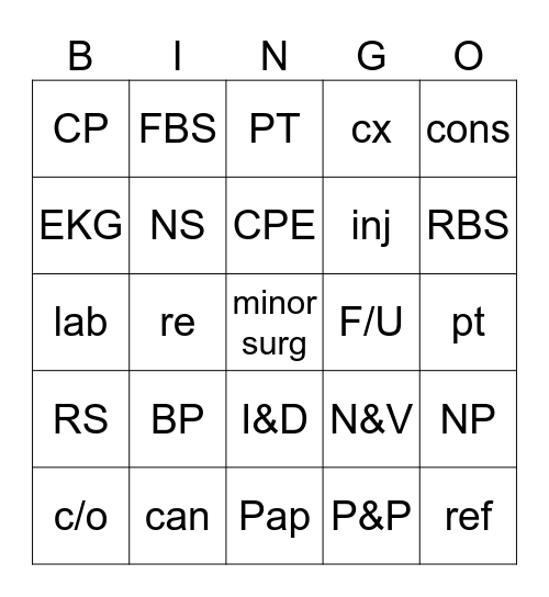 Scheduling Abbreviations Bingo Card