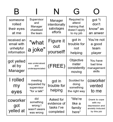 Toxic Work Bingo Card