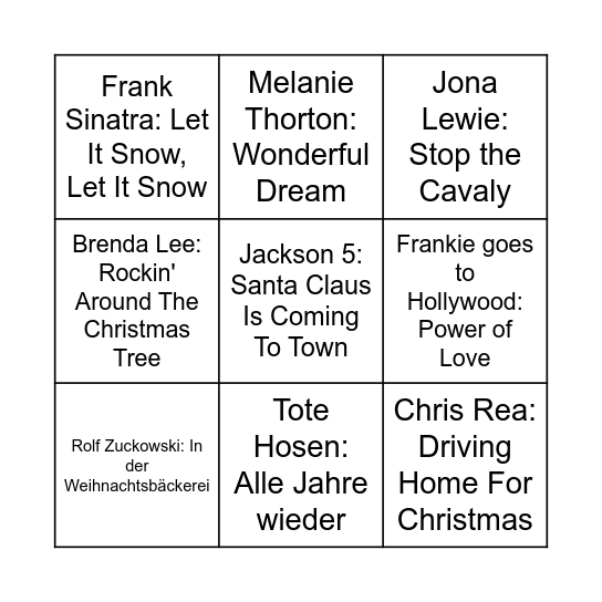 Weihnachtslieder-Bingo Card