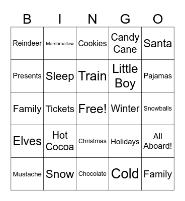 Polar Express Bingo Card