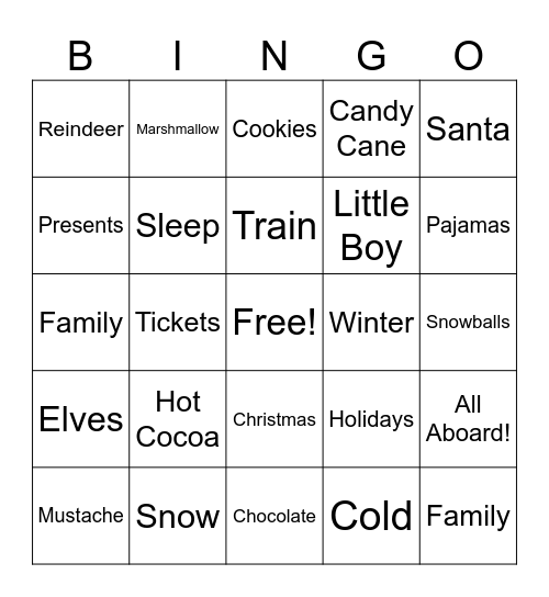 Polar Express Bingo Card