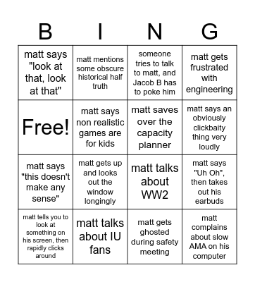 matt does things Bingo Card