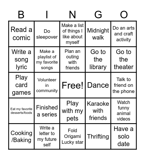 Me and My winter Bingo Card