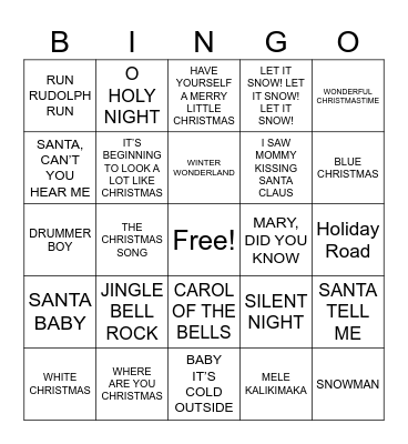 Christmas Singo Bingo Card