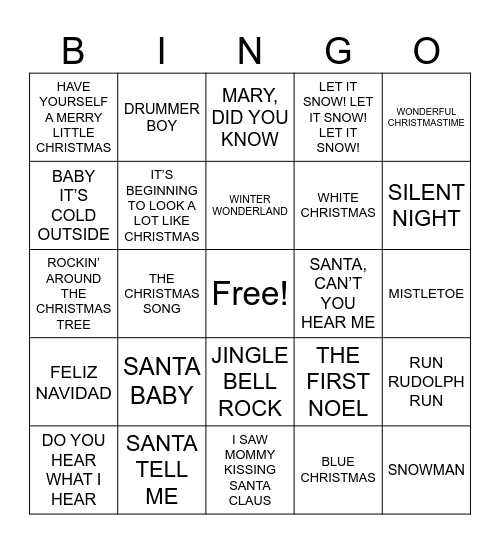 Christmas Singo Bingo Card