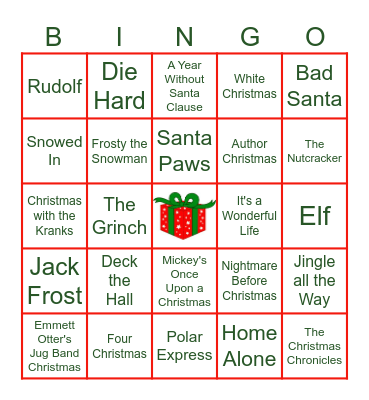 Holiday Movie  Bingo Card