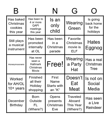 2023 Holiday Bingo Card