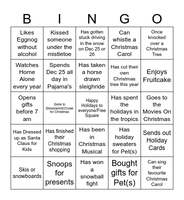 Holiday Bingo - Find your Co-worker who.... Bingo Card