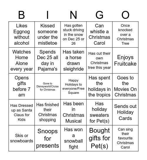 Holiday Bingo - Find your Co-worker who.... Bingo Card