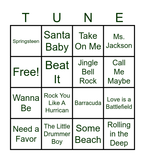 Name That Tune BINGO!!! Bingo Card