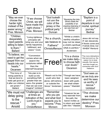GENERAL CONFERENCE BINGO BASH Bingo Card