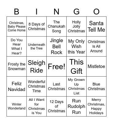 Holiday Song Bingo Card