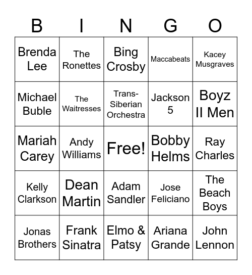 Holiday Music Bingo! Bingo Card