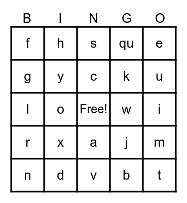 Alphabet Bingo Card