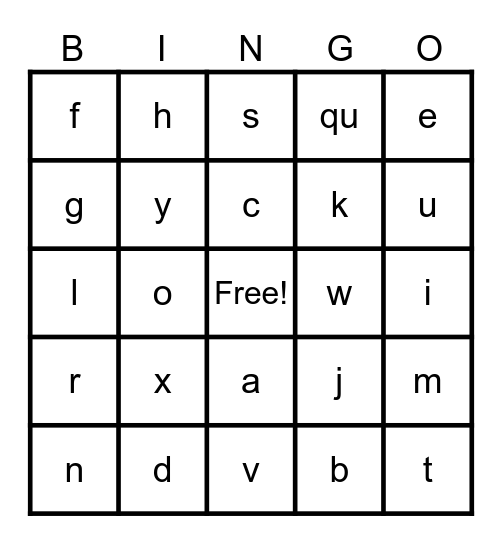 Alphabet Bingo Card