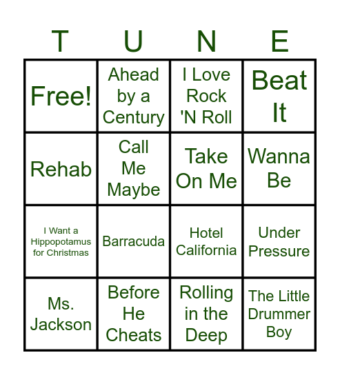 Name That Tune BINGO!!! Bingo Card