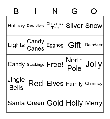 Holiday Bingo Card