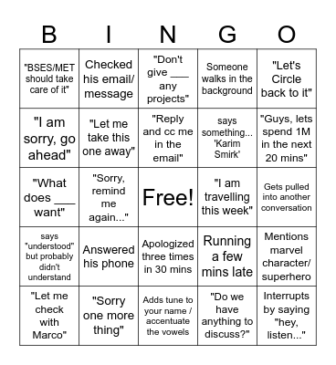 Karim 1:1 Bingo Card