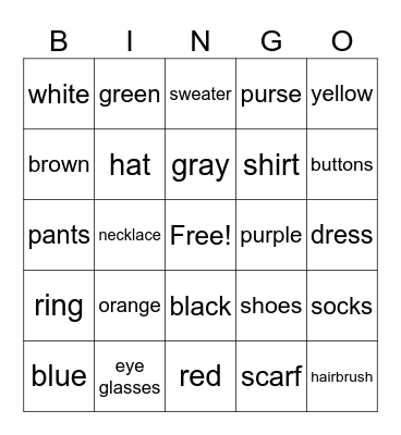 Vocabulary Bingo Card