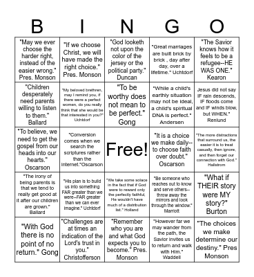 GENERAL CONFERENCE BINGO BASH Bingo Card