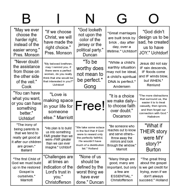 GENERAL CONFERENCE BINGO BASH Bingo Card