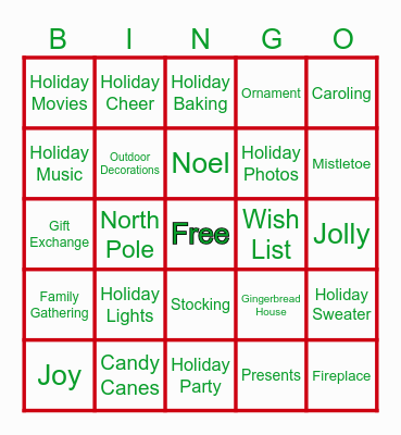 Holiday Bingo Card