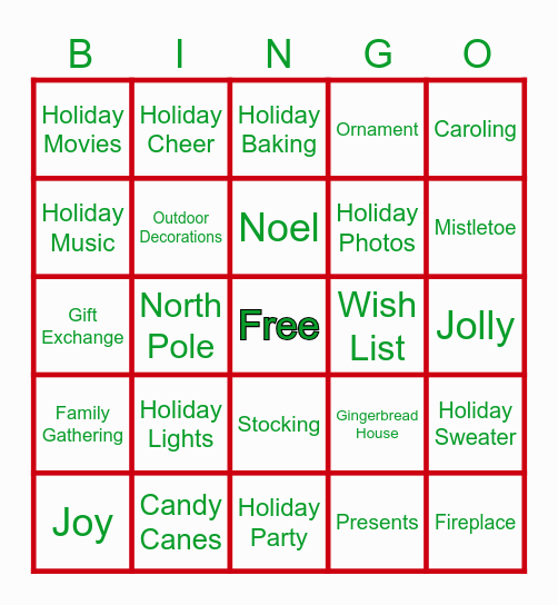 Holiday Bingo Card