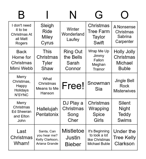 Christmas Pop Bingo Card