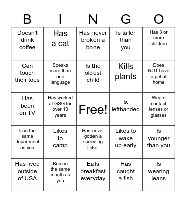 GSG People Bingo 2023 Bingo Card