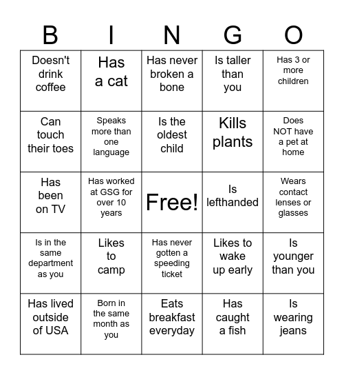 GSG People Bingo 2023 Bingo Card