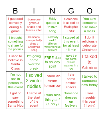MES Winter Bingo Card