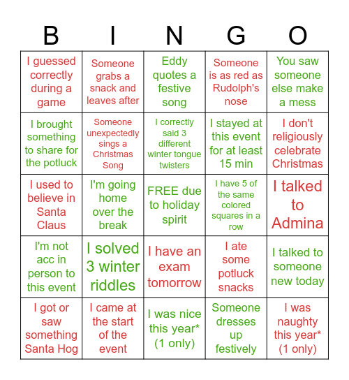 MES Winter Bingo Card