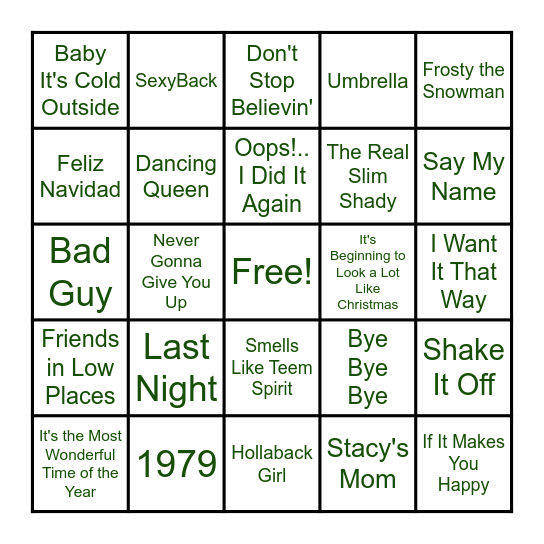 Name That Tune BINGO!!! Bingo Card