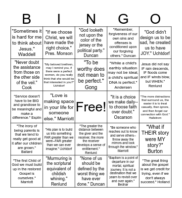 GENERAL CONFERENCE BINGO BASH Bingo Card