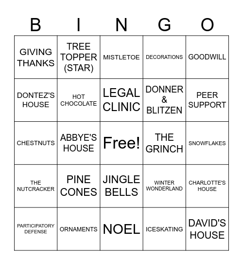 SOI'S 2023 HOUSING HOLIDAY EVENT Bingo Card