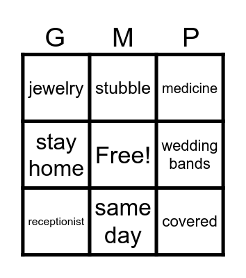 GMP, Health, and Hygiene Bingo Card
