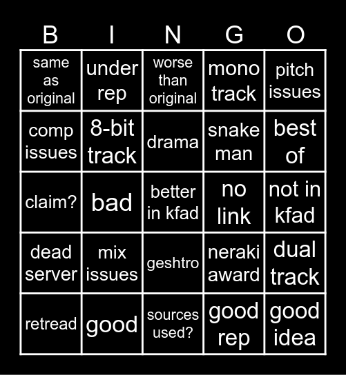 KFAD: Encore Bingo Card