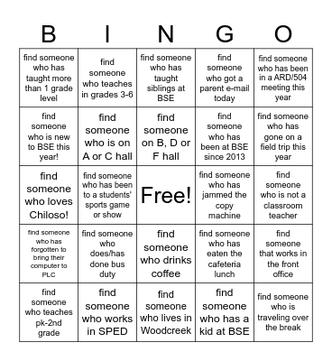 BSE BINGO!! Bingo Card